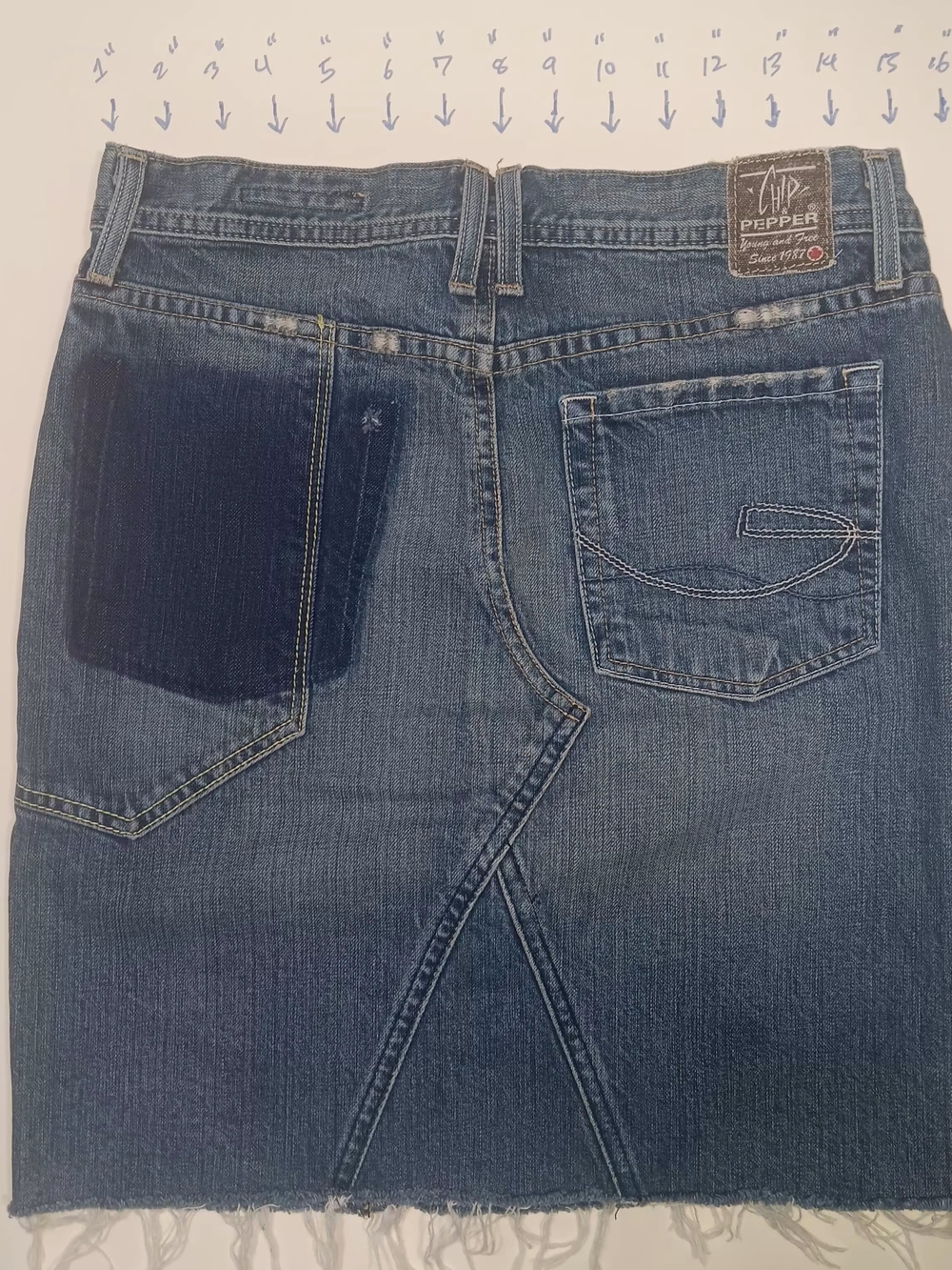 Chip & Pepper Dark Wash Denim Skirt with Frayed Hem